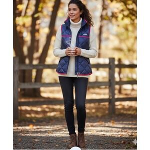 032-032 Columbia Women S Quilted Puffer Vest Navy Blue Hot Pink Trim Full Zip‎